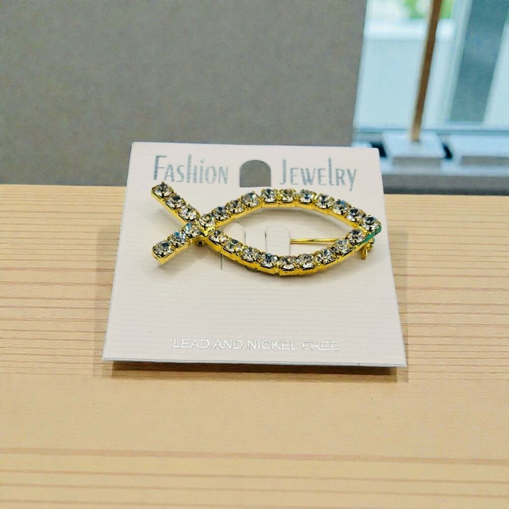 Gold Rhinestone Ichthys‎ Fish Symbol